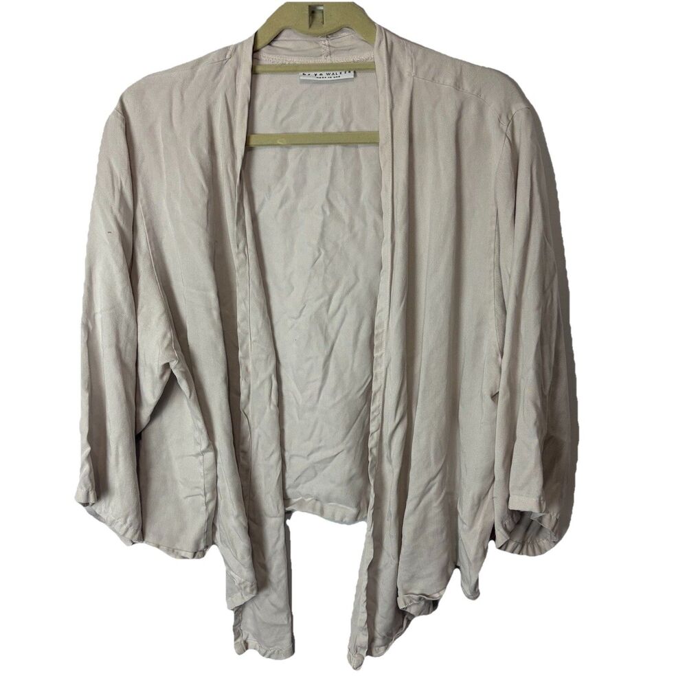 Bryn Walker Open Front Draped Tencel Cardigan Lagenlook Size XL Bone Ivory White